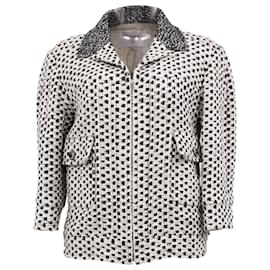 Chanel gepunktete Zip-Jacke aus schwarzem und weißem Baumwolltweed