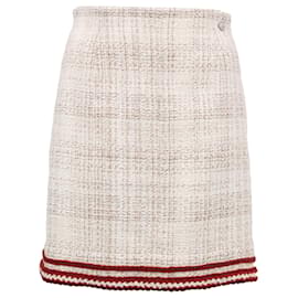 Falda Mini A-Line de Chanel en tweed de algodón beige y rojo