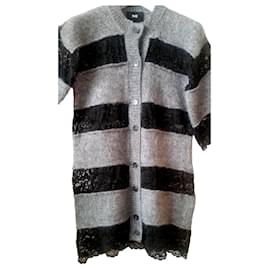 D&G Cardigan aus Mohair Grau und Schwarzer Spitze