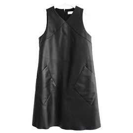 Balenciaga A-Linienkleid aus schwarzem Leder mit aufgesetzten Taschen