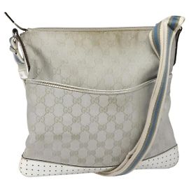 Borsa a Spalla GG Canvas Gucci Argento Blu 145857 Auth 110391