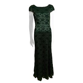 Vera Wang Dunkelgrünes Abendkleid aus floraler Spitze
