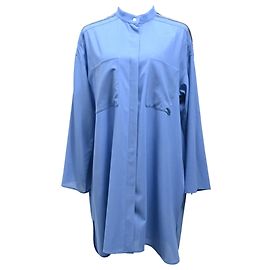 Hermès Übergröße Midi-Hemd Kleid aus blauer Wolle