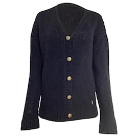 Schwarze Woll-Cardigans mit verzierten Knöpfen von Saint Laurent