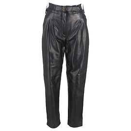 Pantaloni tapered in pelle nera con cintura accentuata di Alberta Ferretti