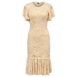 Dolce & Gabbana Floral Lace Midi Dress in Cream Cotton