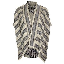 Poncho listrado com franjas Maje Vona em algodão multicolorido