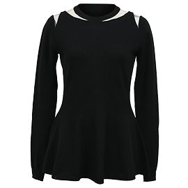 Oscar de la Renta Illusion Cutout Peplum Pullover aus schwarzer Wolle