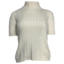 Kurzarmpullover mit Rollkragen aus Strick in Elfenbeinwolle von Valentino Garavani