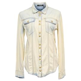 Camisa de mezclilla decolorada Balmain en algodón azul claro
