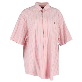 Camicia a maniche corte a righe verticali Ralph Lauren in cotone rosa