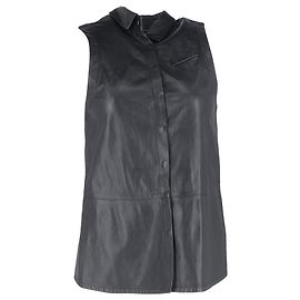 Autre Marque Top sin mangas de cuero negro con espalda transparente y botones de Dion Lee