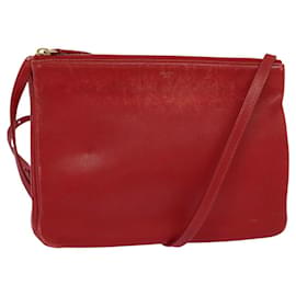 Céline CELINE Trio Kleine Schultertasche Leder Rot Gold Auth 113929