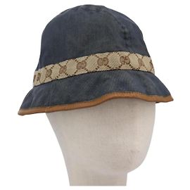 Cappello bucket in tela GG di GUCCI M Beige Blu 122118 Auth hk2073