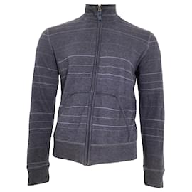 Gestreifter Zip-Pullover von Boss by Hugo Boss aus navyblauer Baumwolle