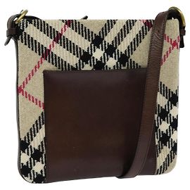 Borsa a spalla Nova Check in tela beige Auth 113146 di BURBERRY