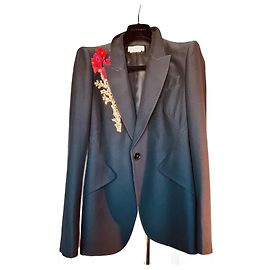 Alexander Mcqueen Blazer de viscosa negro adornado con coral de un botón