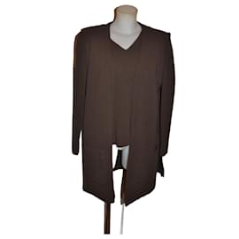 Agnona Strickset aus Wolle Pullover und langer ärmelloser Cardigan Braun