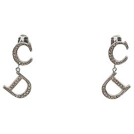 Orecchini a cerchio in argento con logo CD in strass Christian Dior
