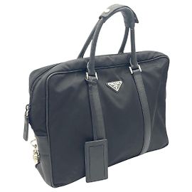Prada Nylon Schwarze Logo Boston Tote Bag