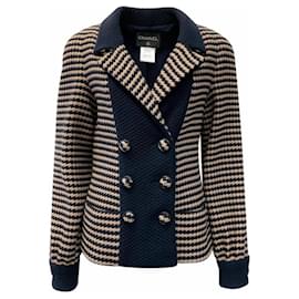 Chanel Chaqueta de tweed beige con estampado de pata de gallo CC Buttons