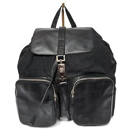 Zaino in nylon nero con rifiniture in pelle vintage Gucci