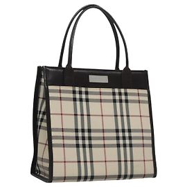 Borsa a mano in tela beige marrone con motivo Nova Check di BURBERRY Auth BA050