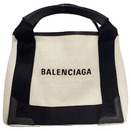  Balenciaga XS Cabas Two-Toned Tote Bag with Pouch in White Canvas