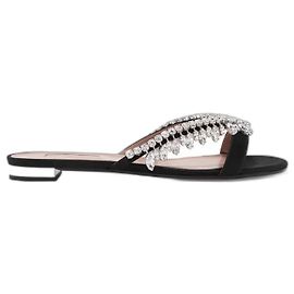Aquazzura Gem Palace Satin Sandals Black