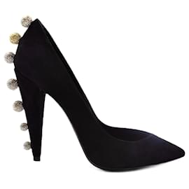Saint Laurent Pumps aus Wildleder mit Kristallbesatz Schwarz