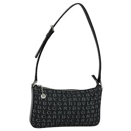 Bulgari Borsa a spalla BVLGARI Logo mania in tela nera Auth BA153