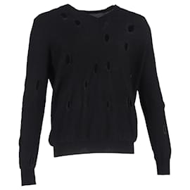 Abgetragenes V-Ausschnitt-Pullover aus schwarzer Wolle von Bottega Veneta