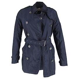 Burberry doppeltknopfiger, taillierter Peacoat aus marineblauem Nylon