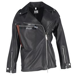 Jaqueta Biker em couro preto com detalhes de bolso Stonefield da Burberry
