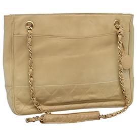 CHANEL Borsa a Spalla Matelassé con Catena in Pelle di Agnello Beige CC Auth bs22414