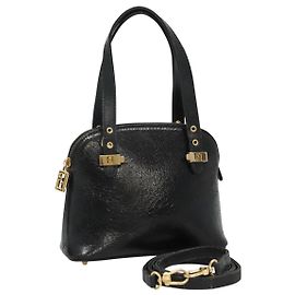 Borsa a mano FENDI in pelle 2 vie nera e oro Auth hk1976