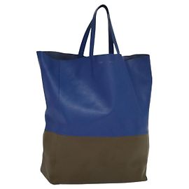 Céline CELINE Vertikaler Cabas Handtasche Leder Blau Braun Auth ki5445