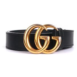GUCCI - Gucci GG Buckle Marmont Gürtel aus schwarzem glattem Leder (T75)