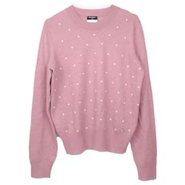 CHANEL - Suéter de mohair rosa de Chanel con perlas (tamaño 44)