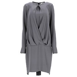 Vestido mini drapeado en seda gris Brunello Cucinelli