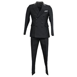 Completo giacca doppiopetto e pantaloni in lana nera Saint Laurent
