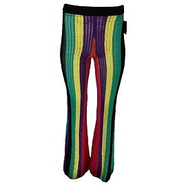 Balmain Hochbundige gestreifte Schlaghosen aus gehäkeltem Viskose in Multicolor