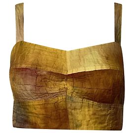 Gelbes Baumwoll-Cropped-Top mit Crinkle-Memory-Tie-Dye aus der Jason Wu Kollektion