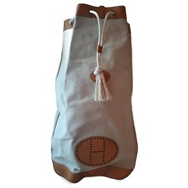 Hermès Duffle Seabag borsa da viaggio in tela beige