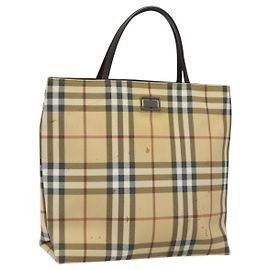 Borsa a mano in PVC beige con motivo Nova Check di BURBERRY Auth 110244