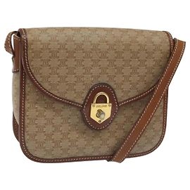 Céline Borsa a spalla in tela Macadam CELINE in pelle PVC beige marrone oro Auth 115531