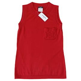 Top Chanel de Cachemira Rojo con Camelia Bordada