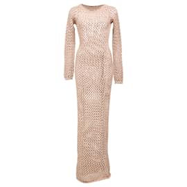 Abito maxi all'uncinetto Balmain in cotone marrone