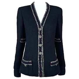 Chanel Chaqueta de tweed negro icónica de París / Shanghái