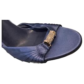 Gucci Blue Satin and Leather Sandals